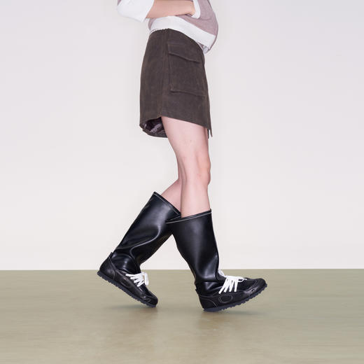lost in echo2025秋冬新款宽筒显瘦薄底真皮一脚蹬芭蕾舞长筒靴女 商品图3