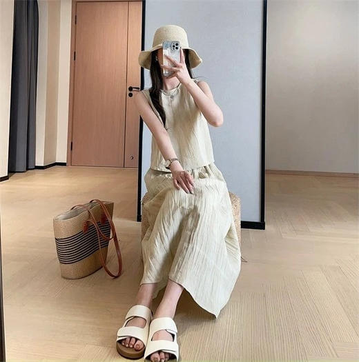 （3-5天发）秋知屿风·“桔梗紫”复古扎染褶皱亚麻背心半裙套装，褶皱肌理，扎染工艺，质直接拉满 商品图5