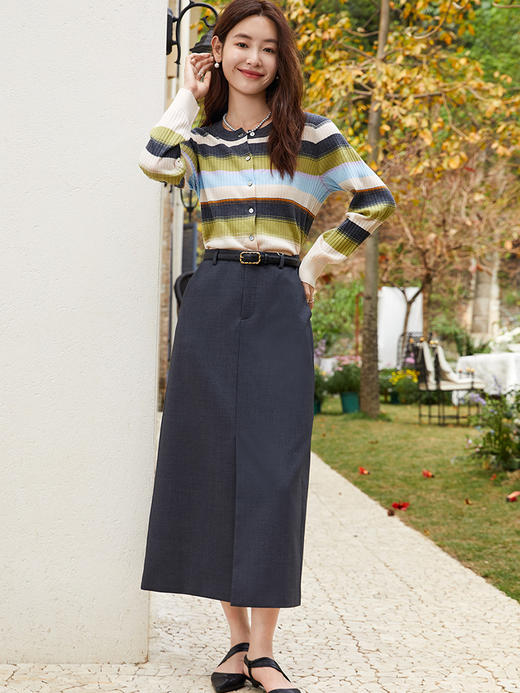 彩虹条纹控必入！短款针织开衫 撞色条纹 复古圆领小外套 商品图1