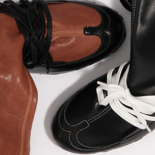 lost in echo2025秋冬新款宽筒显瘦薄底真皮一脚蹬芭蕾舞长筒靴女 商品图2