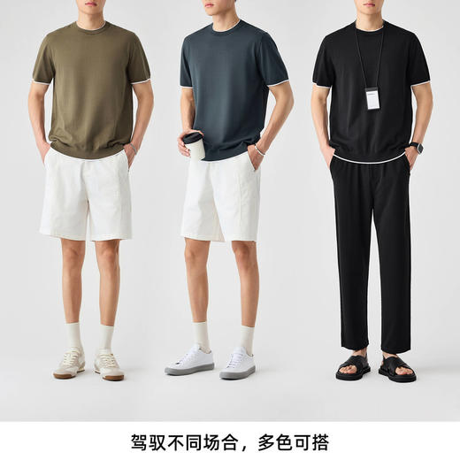 墨麦客双层撞色领假两件针织短袖T恤男2025年夏季直筒基础上衣男 商品图4