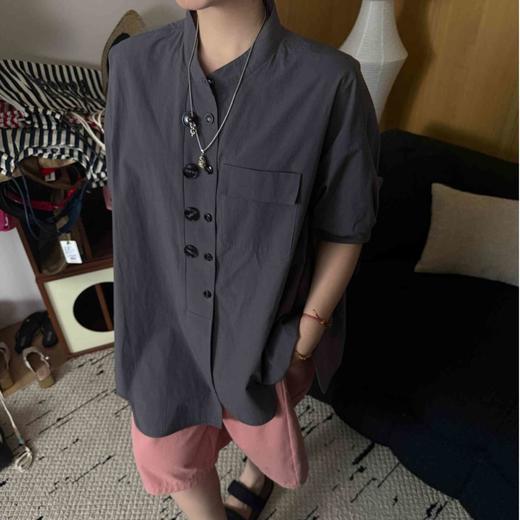 2025新品 软软同款【复古定格】复古休闲日系韩版设计感双排扣立领短袖衬衫 商品图1