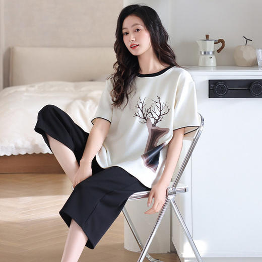 夏季纯棉睡衣女短袖七分裤【带胸垫】套装时尚休闲薄款透气青年家居服  JL-HYMB22601/22602/22603/22604/22605/22606/22607/22608/22609/22610 商品图2