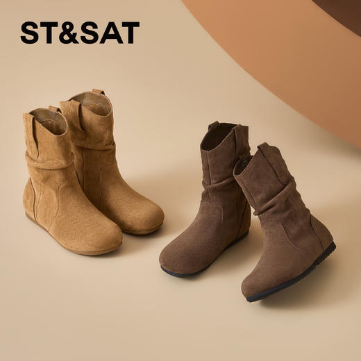 星期六舒适圆头复古百搭堆堆靴SSD3116C46 商品图5