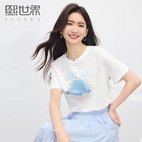 【07/16新品】熙世界夏日立体印花T恤女短袖2025新款休闲宽松显瘦圆领体恤上衣