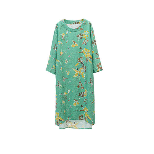 绽放女装538朵/限量复活款·2017年亚麻印花圆领落肩八分袖连衣裙 商品图4
