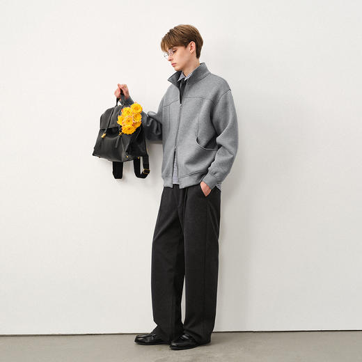 714street松紧腰毛呢男士休闲西裤垂坠感高级感秋季新款卫裤长裤 商品图1