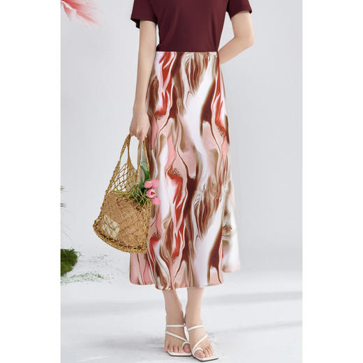 米思阳2026春新款时尚粉色印花中长裙顺滑显瘦百搭半身裙1814 商品图2