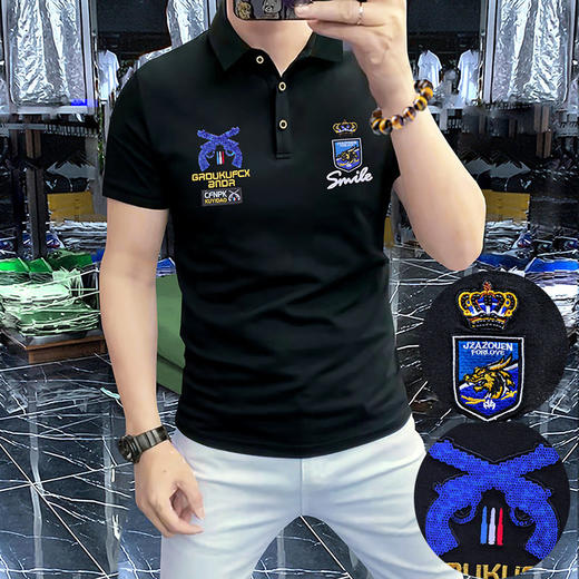 个性logo男翻领夏季新款透气短袖高档半袖商务潮流刺绣Polo衫   JYYP-711#翻领4 商品图1