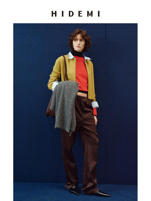 HIDEMI 乌木棕雾感缎面进口聚氨酯天丝棉松紧腰直筒裤长裤 商品图6