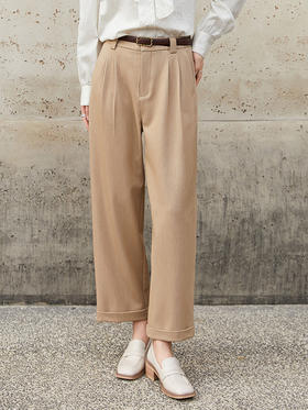通勤风卡其色高腰阔腿西裤女 宽松直筒垂坠感长裤