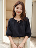 优雅氛围感！黑色系带小衫 灯笼袖 + 蕾丝拼接 日常通勤都好穿 商品缩略图0