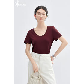 舒适棉百搭纯色T恤 正肩U领 显瘦短袖上衣1112