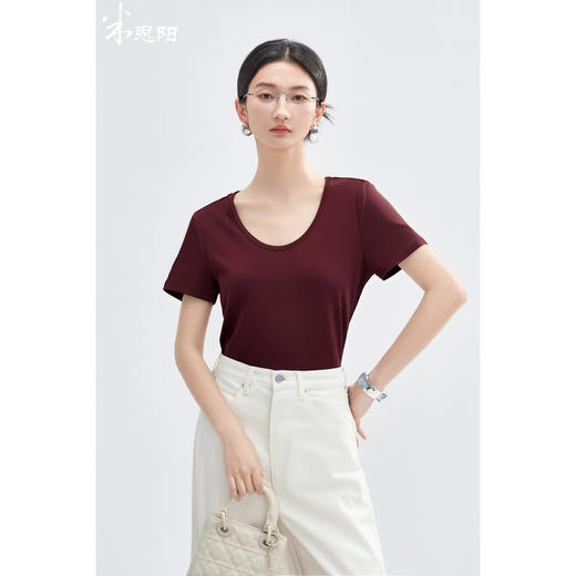 舒适棉百搭纯色T恤 正肩U领 显瘦短袖上衣1112 商品图0