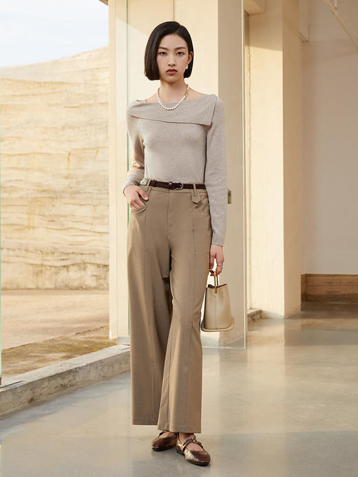 秋季新款斜领针织衫女 温柔风修身显瘦长袖毛衣气质内搭上衣 商品图1