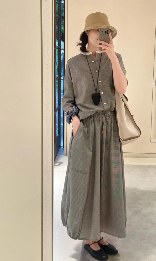 【高品质私服】【IC棉涤色织布半身裙+衬衫】格纹的经典、茧型的松弛、抽绳的巧思，触感蓬松柔软且视觉俏皮G1488/G1473-CC【无标出货 介意慎拍】 商品图0