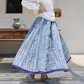 绽放旅行女装416朵/复活款·2019年印花提花亚麻全腰松紧半身裙女