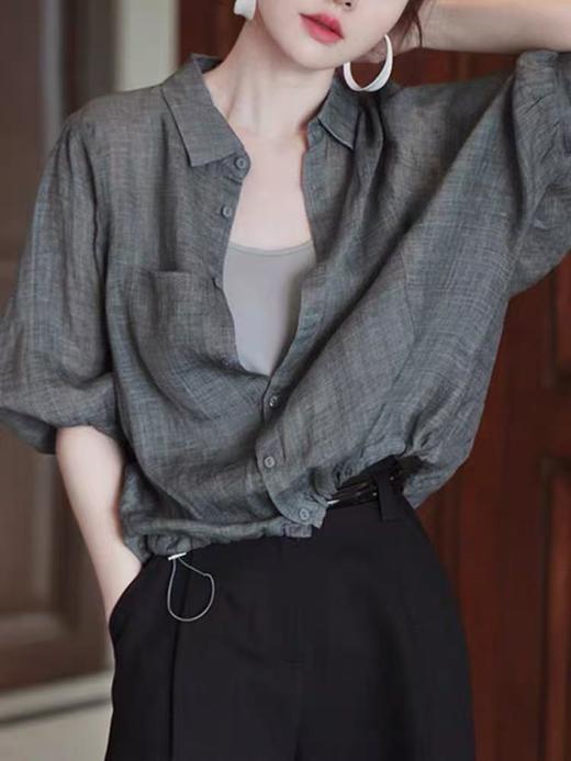 【新品推荐】灰色翻领亚麻空调扇防晒衫小衫-喜出 商品图5