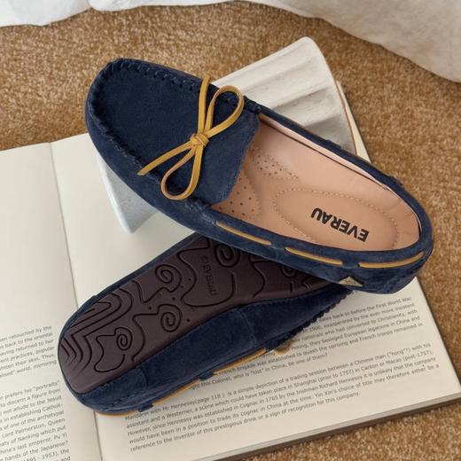 【澳洲品牌】EVERAU豆豆鞋女夏新款平底单鞋蝴蝶结百搭真皮一脚蹬乐福鞋EA1011 商品图5
