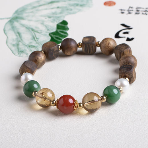 xy0454沉香+发晶珍珠多宝手串 商品图2