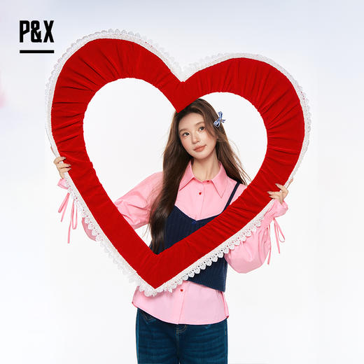 P&X设计师女装2025秋季新衬衣撞色两件套短款上衣825315168 粉/蓝 商品图2