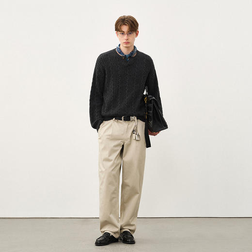 714street亨利领绵羊毛毛衣男 2025秋冬新款情侣绞花针织衫上衣女 商品图2