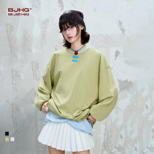 BJHG不计后果撞色长袖t恤男秋季2025新款简约宽松抗菌功能性T恤女 商品图0