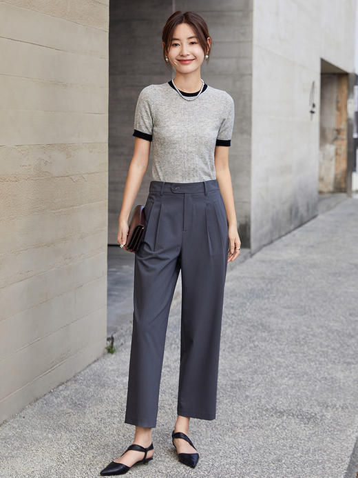 显瘦刚需！短款撞色短袖针织衫，轻松勾勒好比例 商品图1