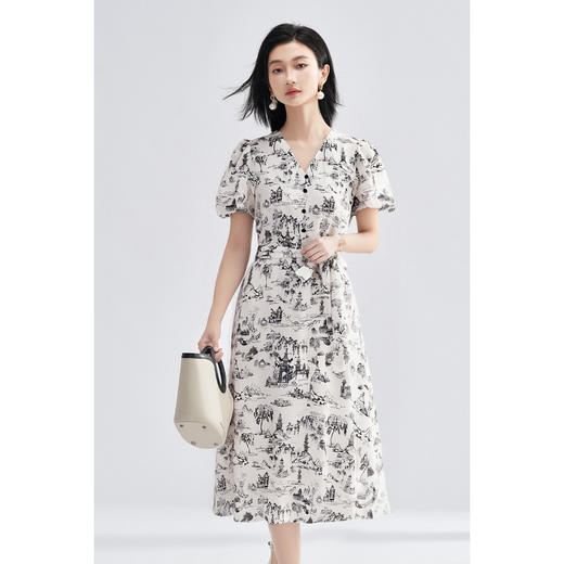 米思阳2025夏季新款优雅气质天丝连衣裙收腰国风水墨画连衣裙1003 商品图2