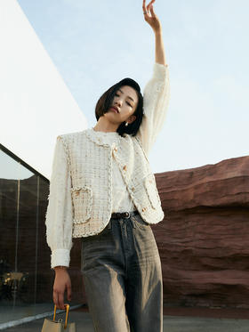 法式浪漫 立领半开扣提花衬衫 温柔米白 宽松长袖仙女上衣