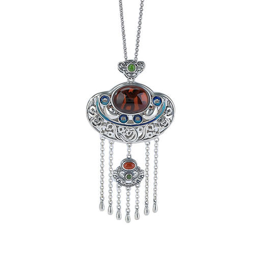 【招财雅韵】S925纯银南红和田玉碧玉蛋面招财进宝血珀流苏吊坠【CW-DZ06757】 商品图4