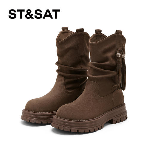 星期六舒适圆头复古流苏堆堆靴SSD3116C3Y 商品图10