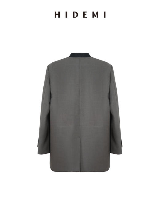 HIDEMI 进口甄选天丝羊毛拼接领v领无领宽肩廓形极简设计感男朋友时髦西装 商品图14