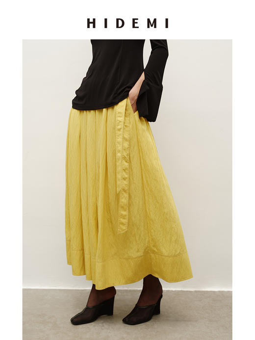 HIDEMI 【董生活同款】极简大伞状微褶皱艺术面料优雅时髦大花苞立裁褶皱半身长裙半身裙 商品图10