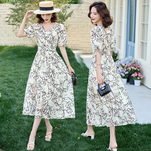 【预售3天】PY 温柔风印花泡泡袖修身连衣裙MLJL50129 商品图3