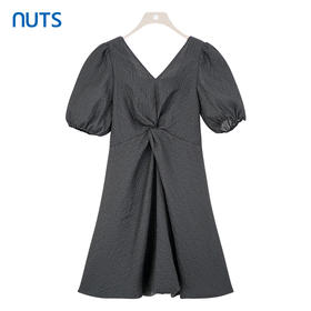 NUTS商场同款夏季纯色设计感褶皱肌理感短袖连衣裙429101349