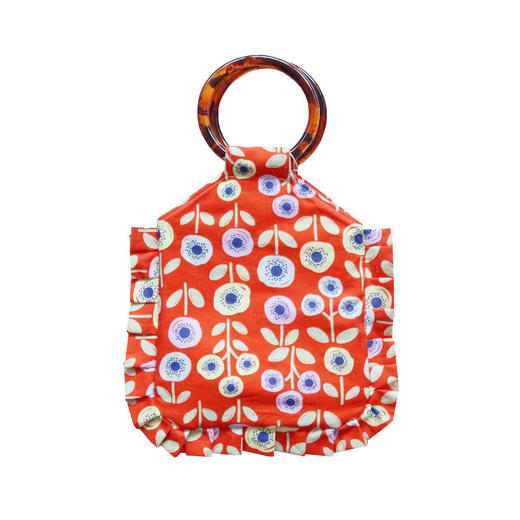 HUJI祤集荷叶边圆环柄手提包插画小可爱花花 商品图0