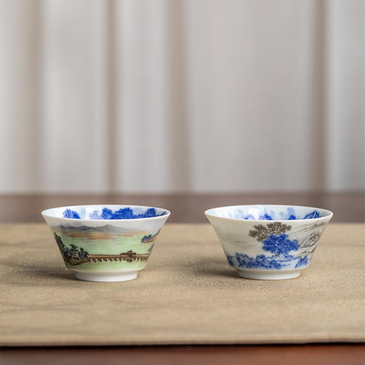 一儒堂青花墨彩山水小对杯 商品图2