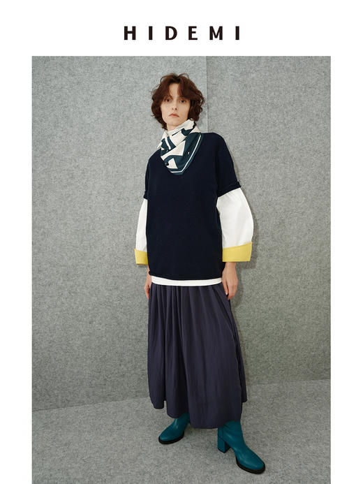 HIDEMI 【董生活同款】极简大伞状微褶皱艺术面料优雅时髦大花苞立裁褶皱半身长裙半身裙 商品图8