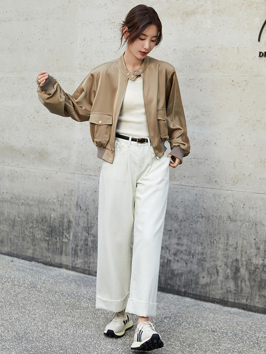 白色高腰阔腿牛仔裤 卷边宽松 2025 新款 慵懒风拖地裤 商品图1