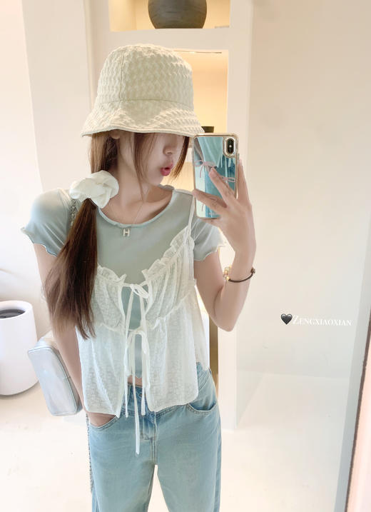 【129元任选2件】现货！叠穿蕾丝吊带短袖T 商品图7