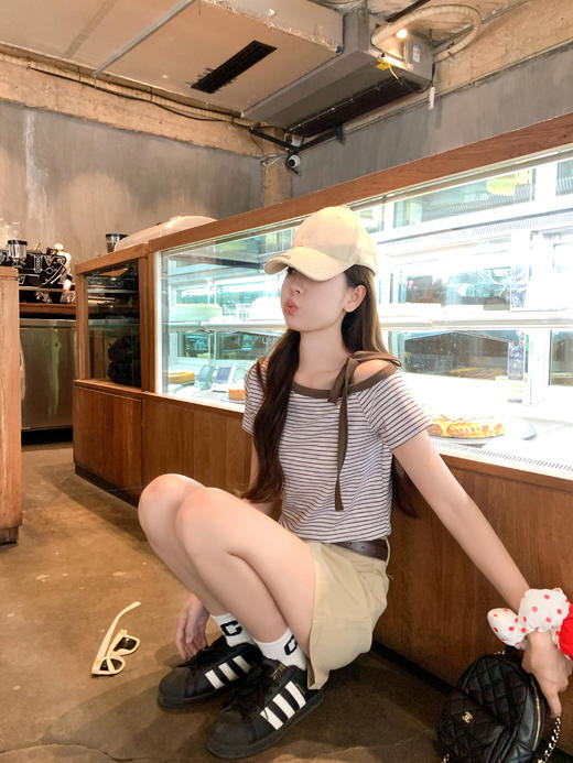 【99元任选2件】微信打折价！条纹斜肩短袖T恤 商品图10