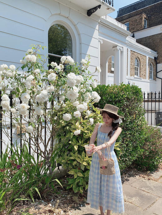 金蘑菇菇  伦敦花市 我爱蓝格格 / 小清新收腰格子背心裙 商品图4