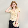 西遇褶皱短袖T恤女夏季新款立体花朵修身正肩v领短款上衣K0051072 商品缩略图2