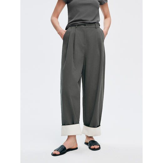 棉仓362618020-初棉脚口翻边纱卡裤 商品图1