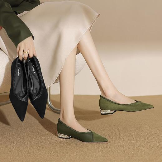 【预售5天】垫脚Q弹~法式尖头超软磨砂羊皮工作鞋水钻低跟单鞋YS&3905 商品图1