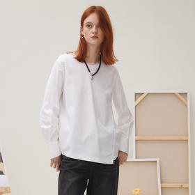 谜底T恤长袖女2025秋季新品休闲百搭创意剪裁不规则上衣253MT1103