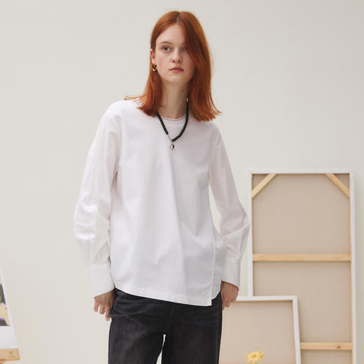 谜底T恤长袖女2025秋季新品休闲百搭创意剪裁不规则上衣253MT1103 商品图0