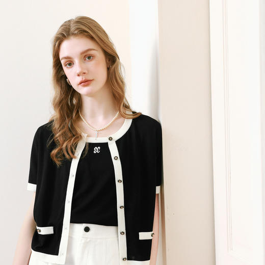 【商场同款】诗凡黎小香风圆领针织衫25夏新款短袖开衫3G4130771 商品图2