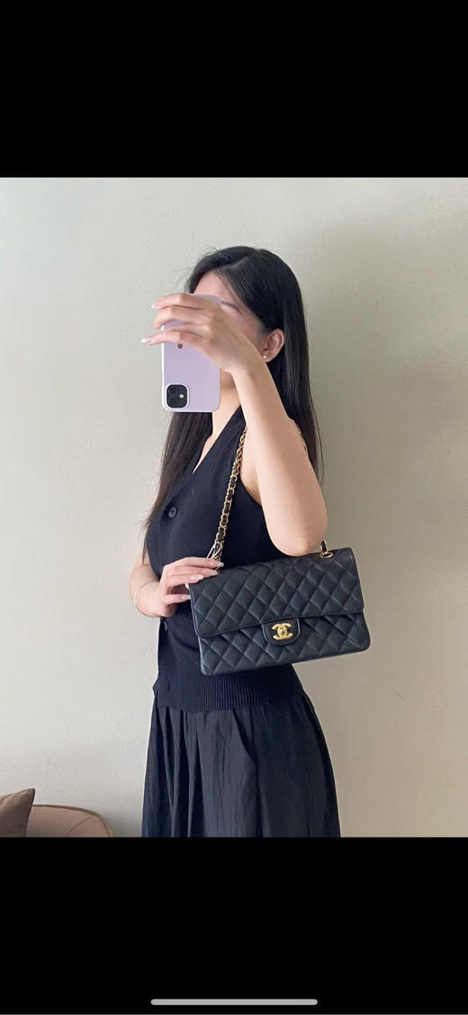 Chanel 中号 黑金 羊皮 CF 单肩包 商品图2